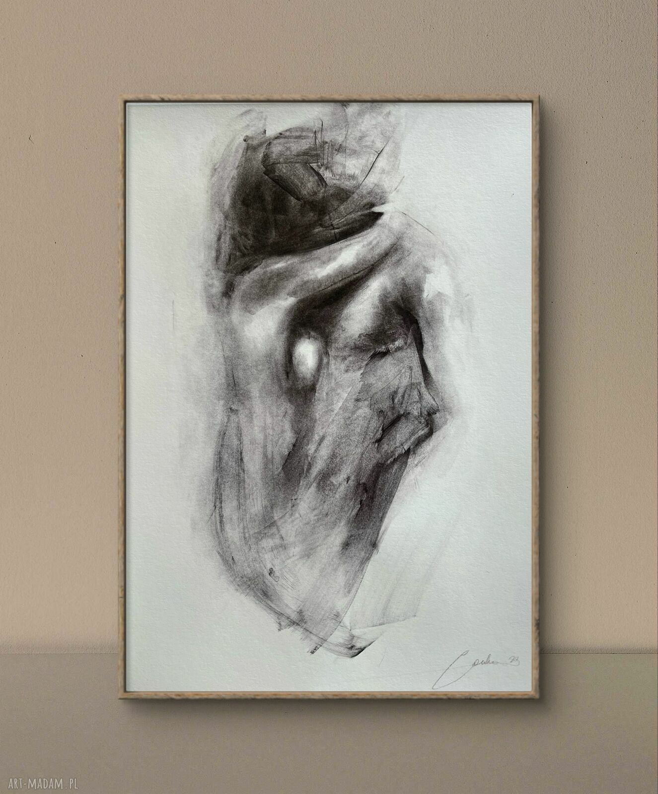 Lovers - inkografia 50x70 do sypialni i salonu, obraz par w ciepłej bieli