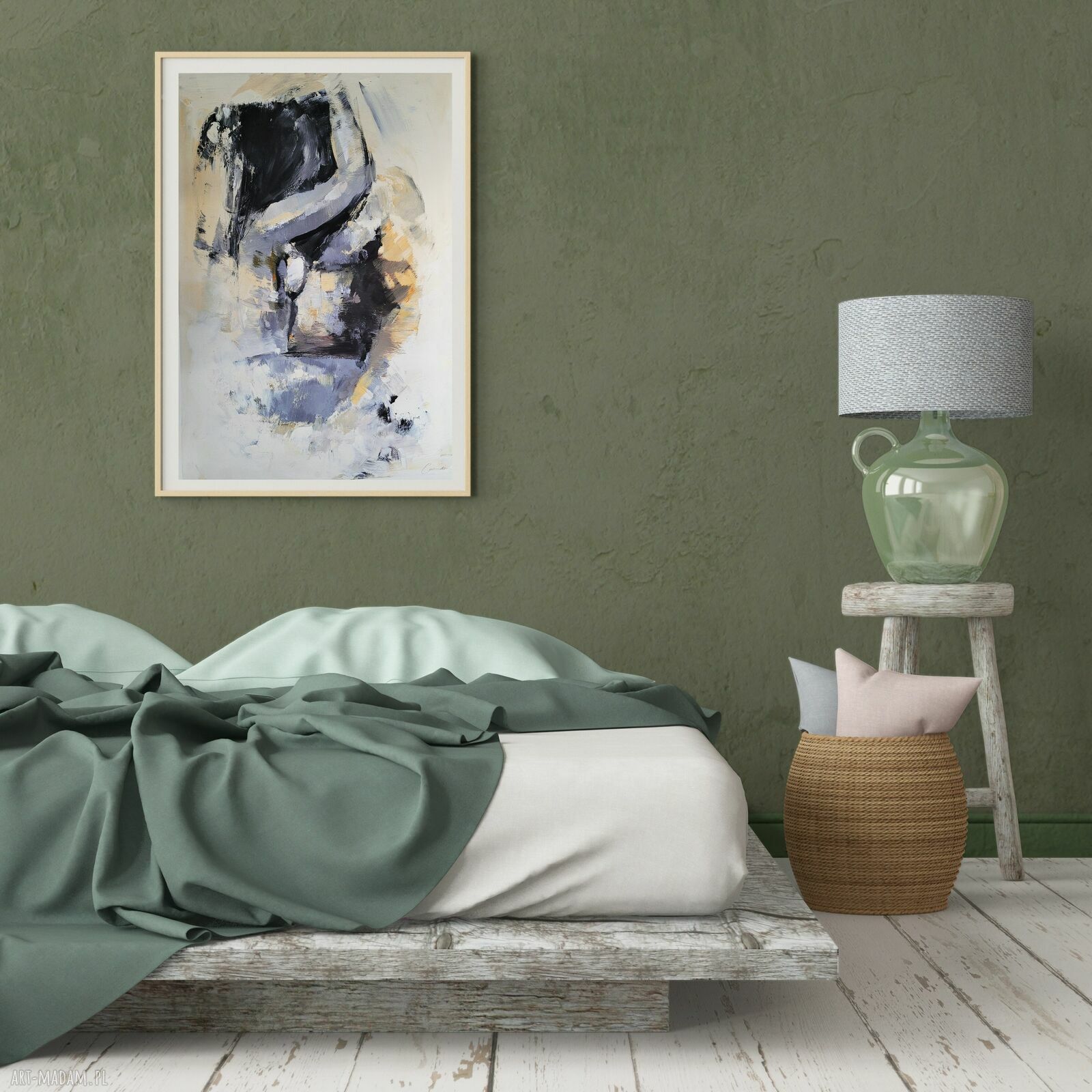 Lovers - obraz nad łóżko 60x90 cm niebiesko-beżowy, inkografia na płótnie