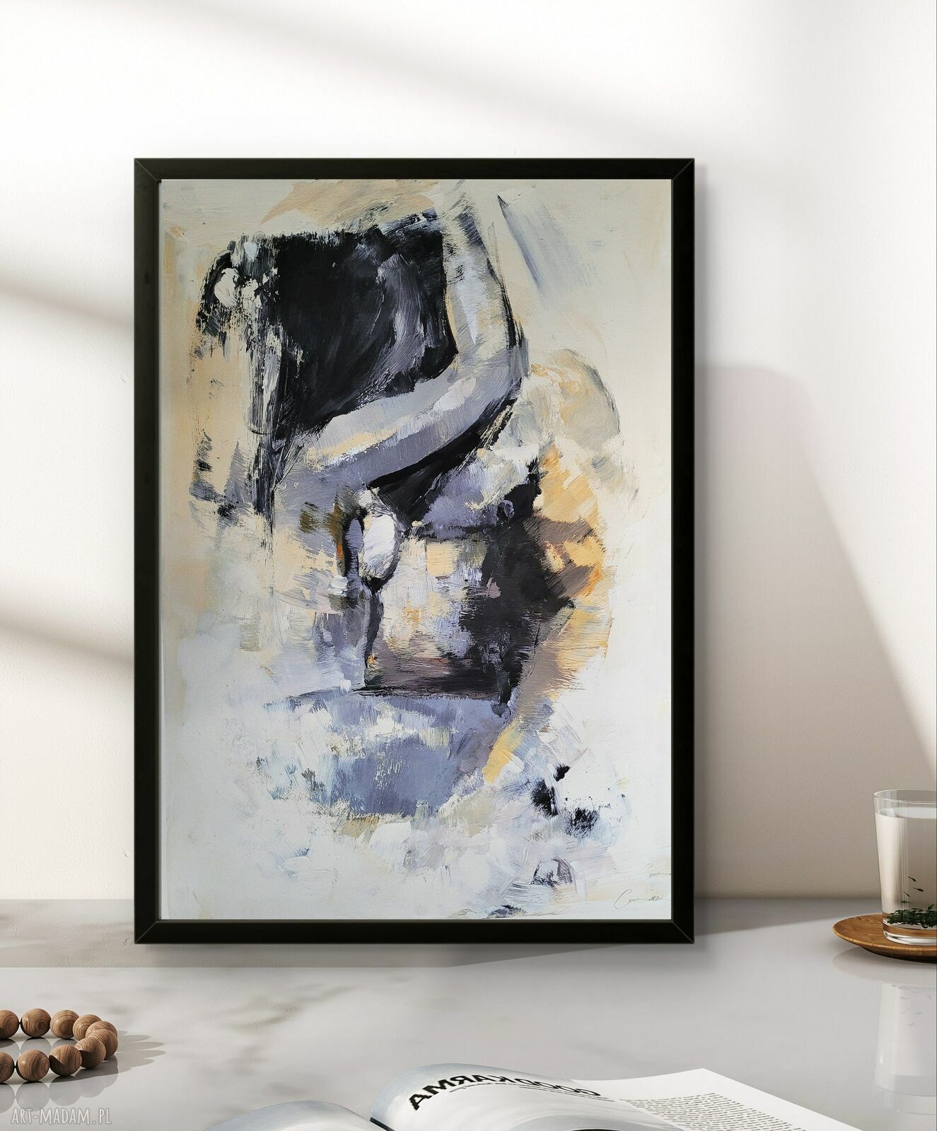 Lovers - obraz nad łóżko 60x90 cm niebiesko-beżowy, inkografia na płótnie