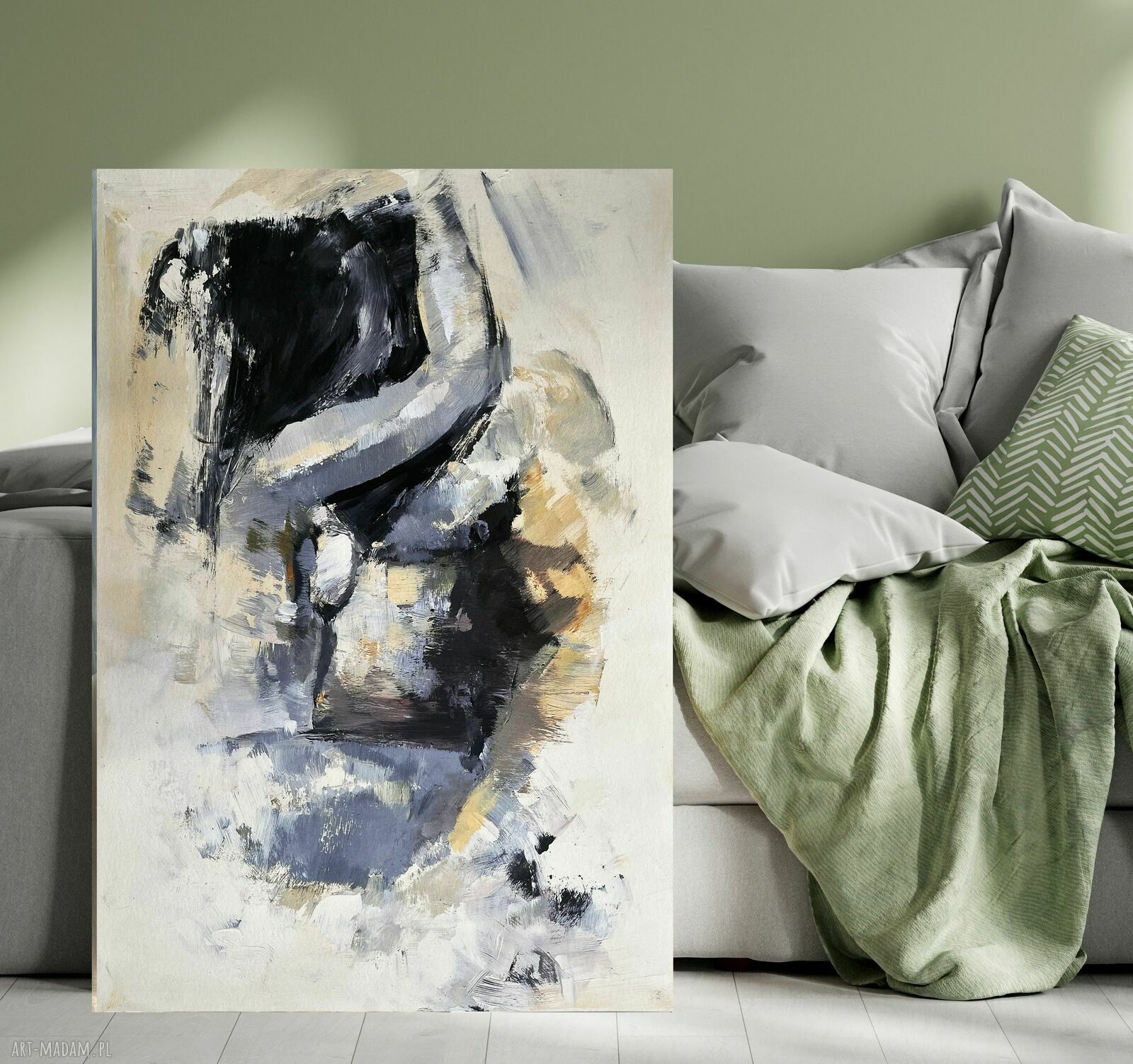 Lovers - obraz nad łóżko 60x90 cm niebiesko-beżowy, inkografia na płótnie