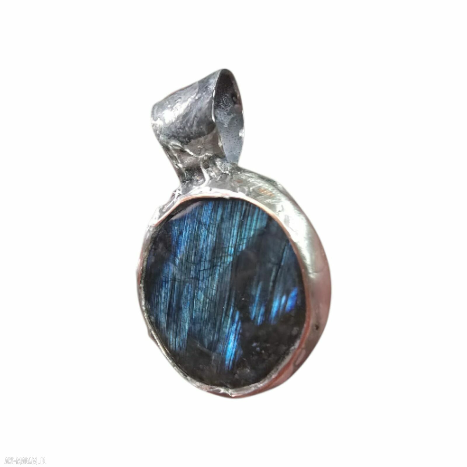 Wisior z labradorytem Aurora Borealis „Łowca Światła” - miedziana metaloplastyka