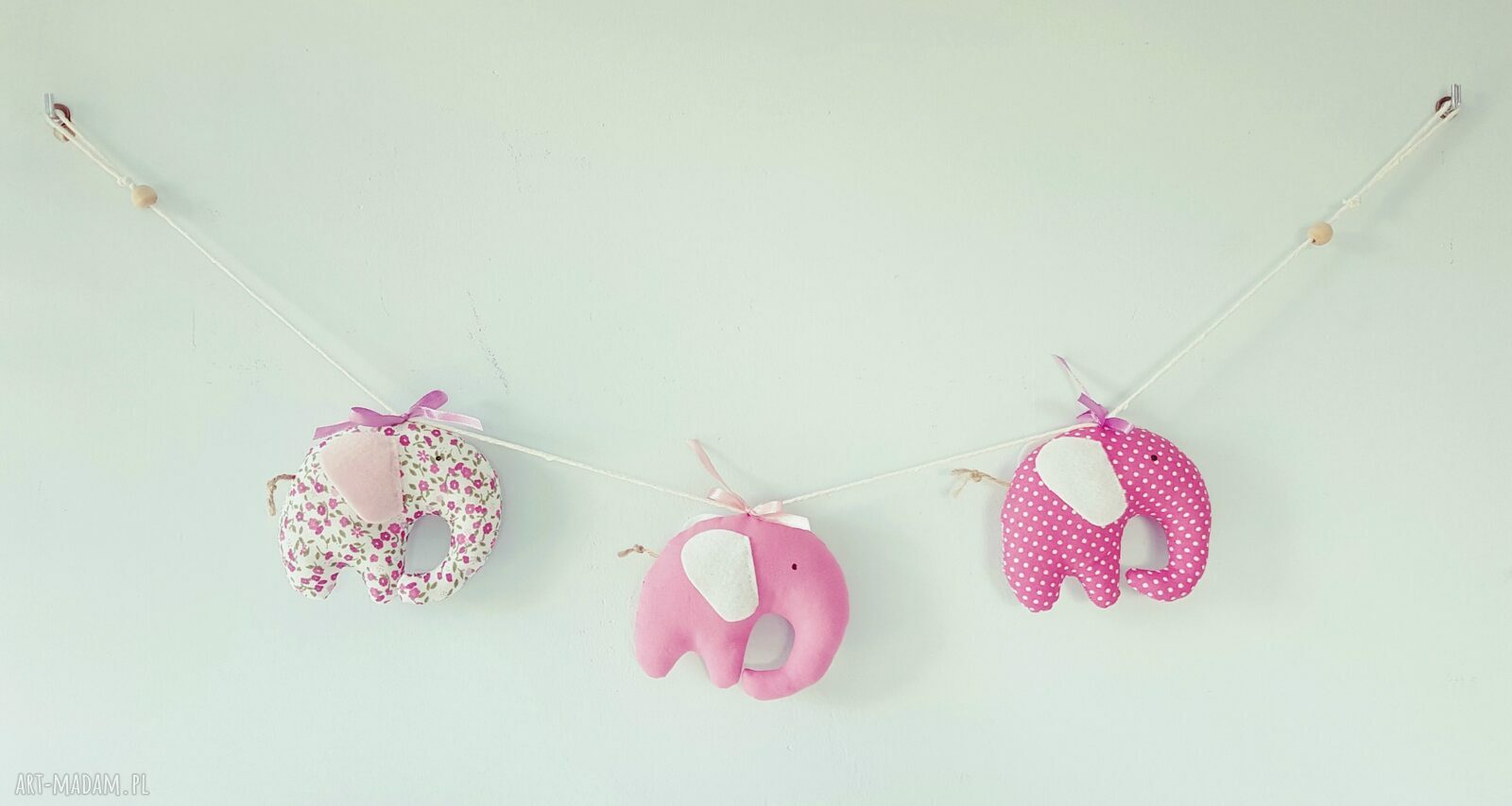 Girlanda słoniki zawieszka łóżeczko pink różowe uszyta tkanin