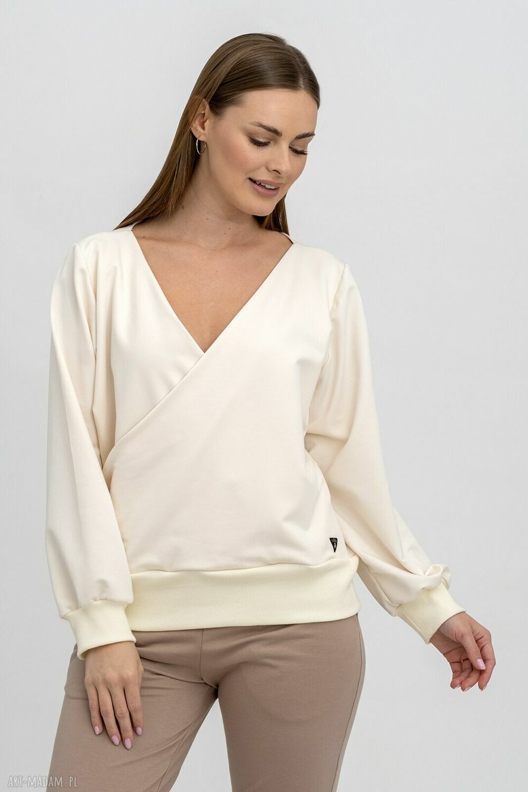 Bluza damska LUCCY Wanilia - dresowa kopertowa z efektem serek