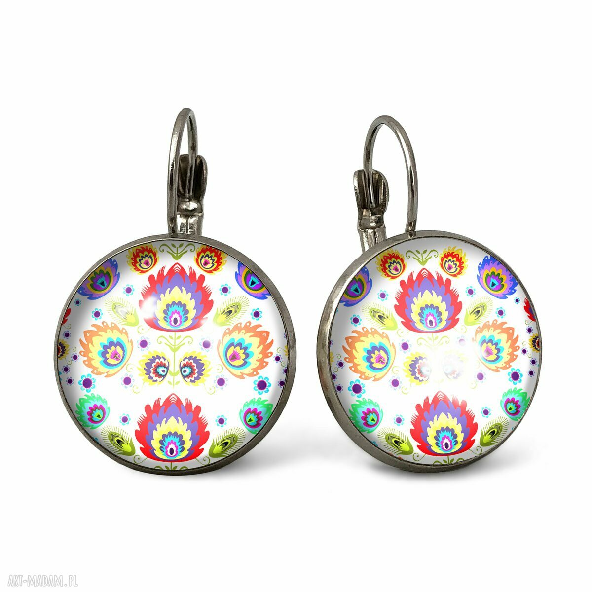 Ludowe duże kolczyki wiszące folk kwiatowe tradycyjne ręcznie
