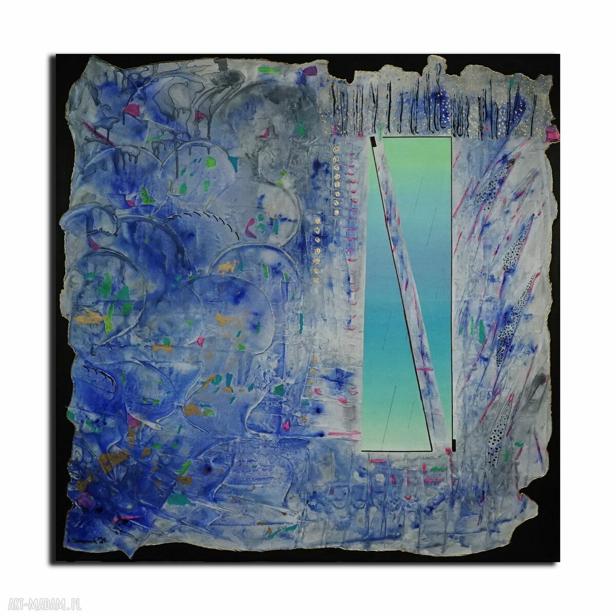 Lufcik Ulissesa - abstrakcyjny obraz akrylowy na płótnie 100x100 cm