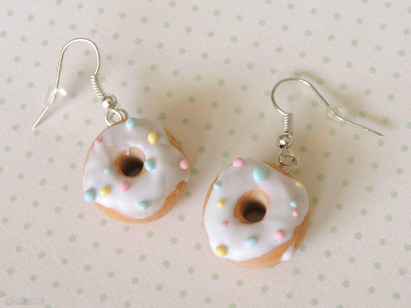 Pączki ucho donuts lukier słodycze fimo modelina urocze kolczyki