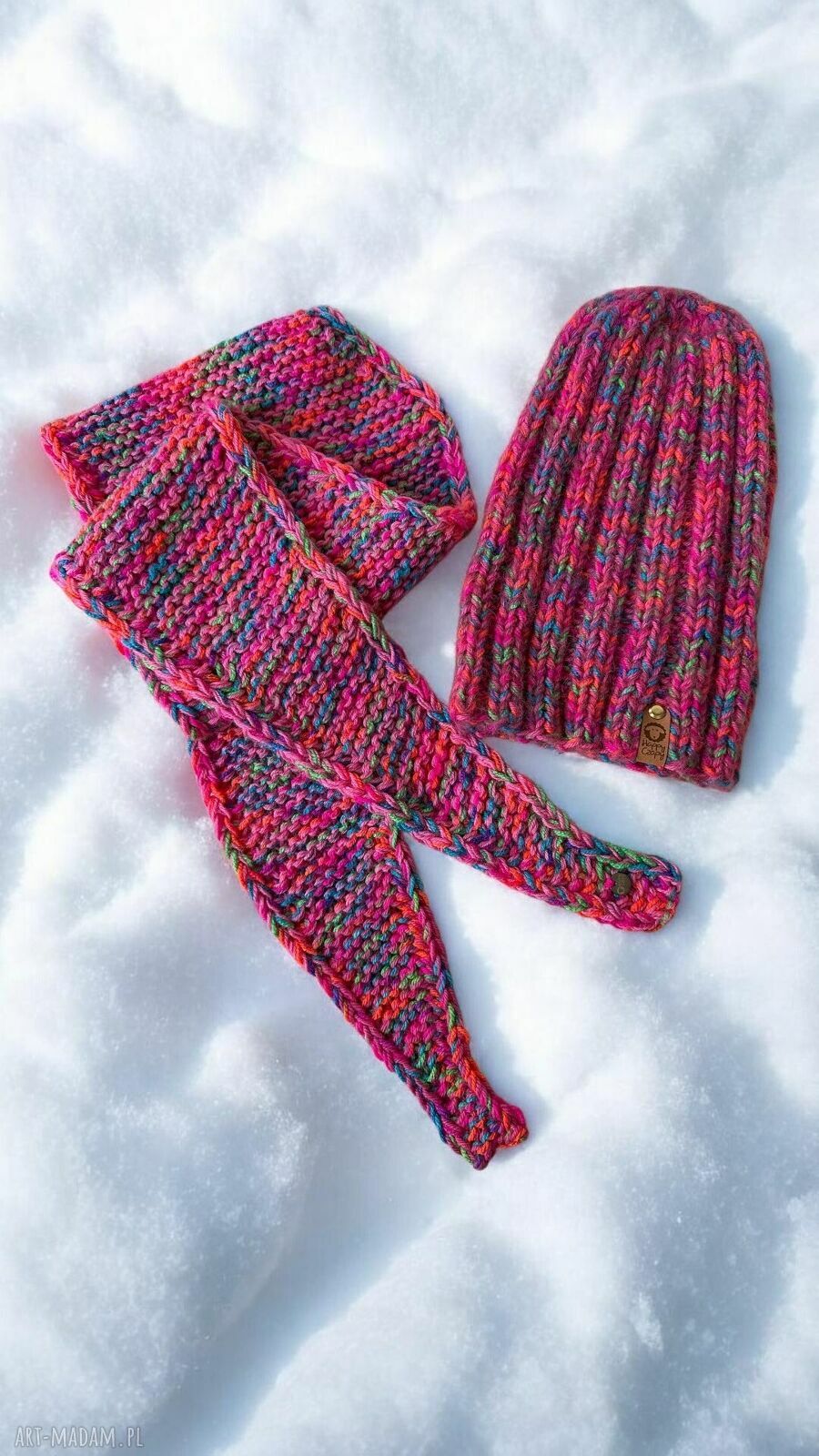 Luksusowy komplet: kolorowa czapka beanie i chusta petite z alpaki, merino i jedwabiem