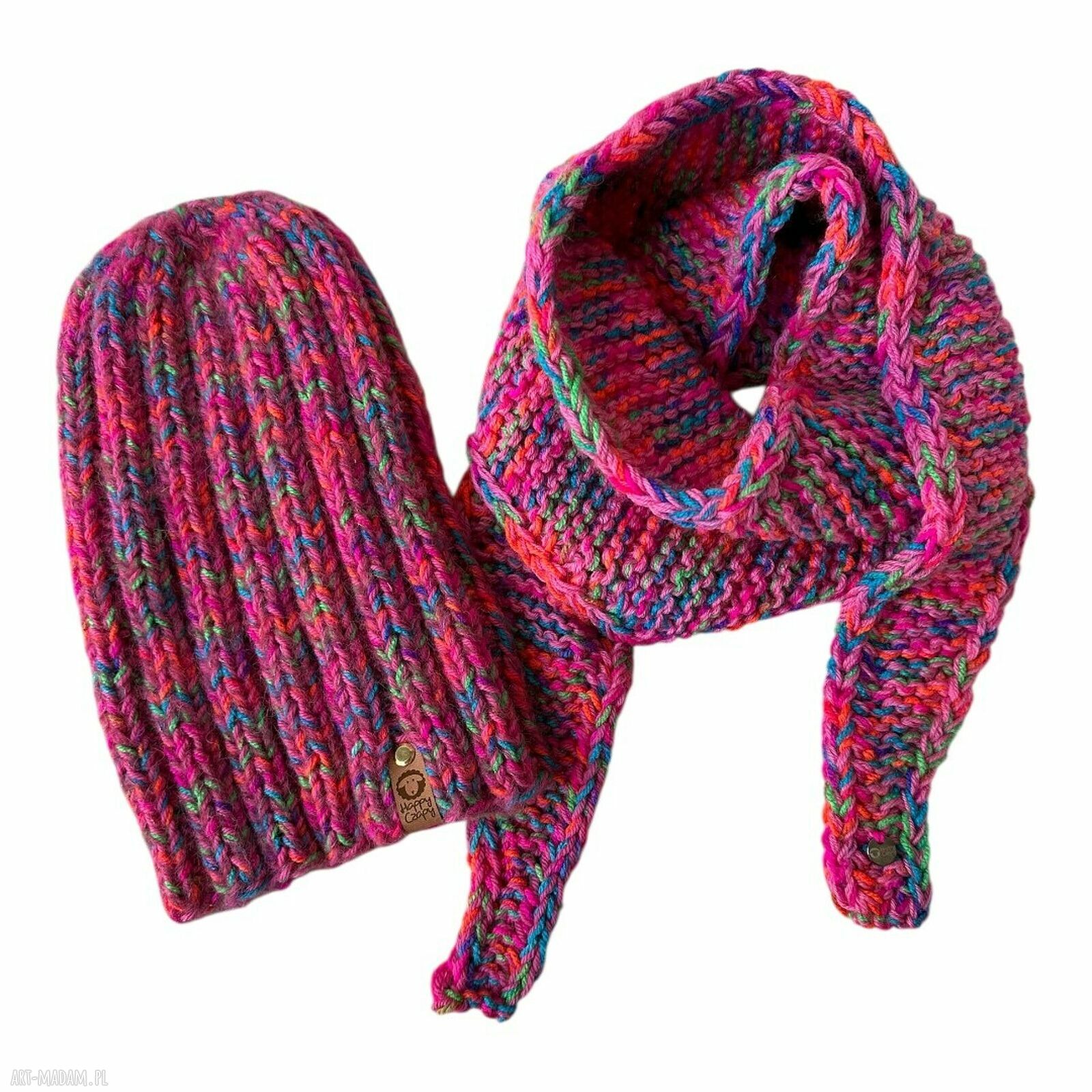 Luksusowy komplet: kolorowa czapka beanie i chusta petite z alpaki, merino i jedwabiem