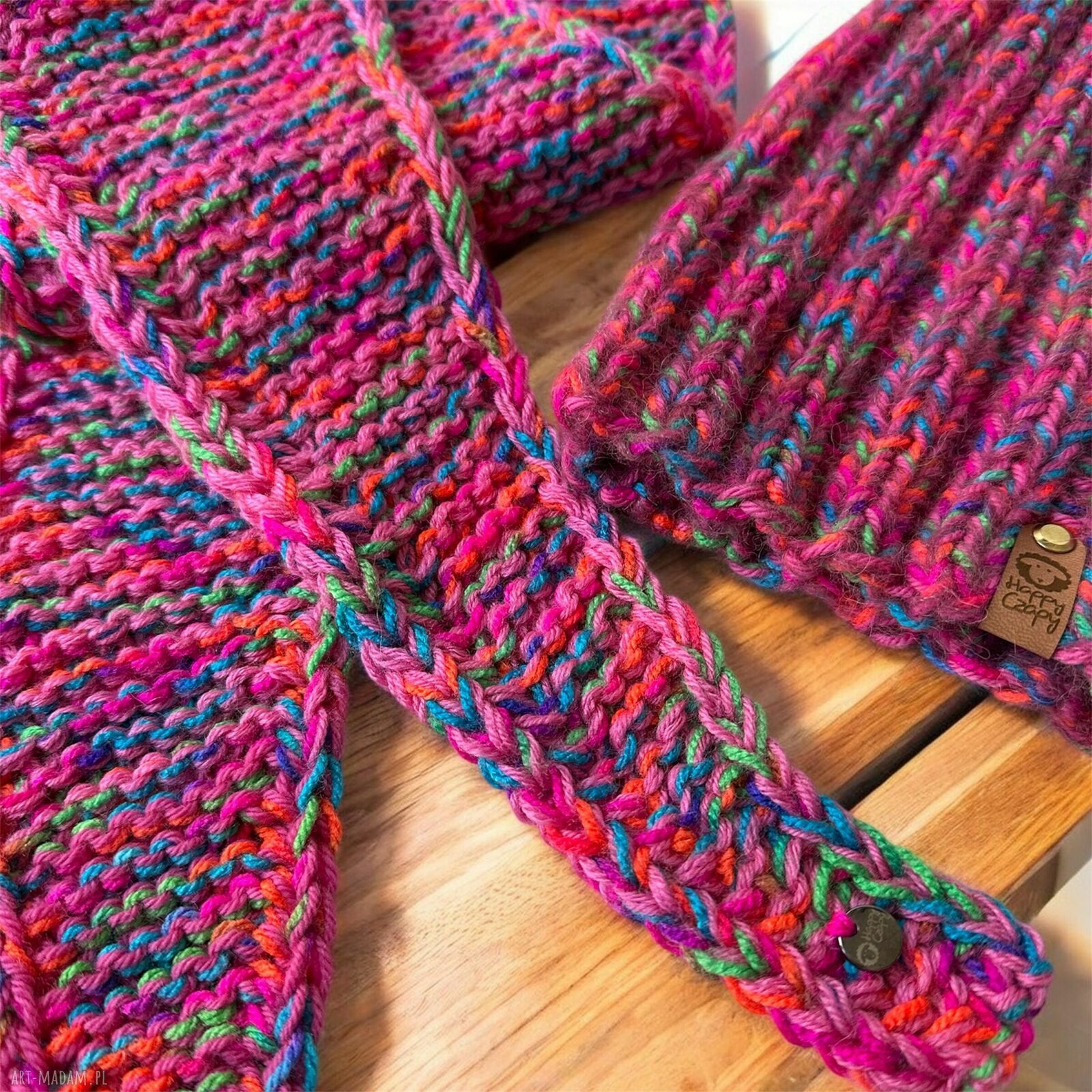 Luksusowy komplet: kolorowa czapka beanie i chusta petite z alpaki, merino i jedwabiem