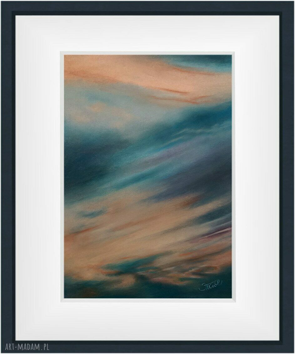 Łuna - oryginalny obraz z suchych pastel z tęczą na niebie (A3)