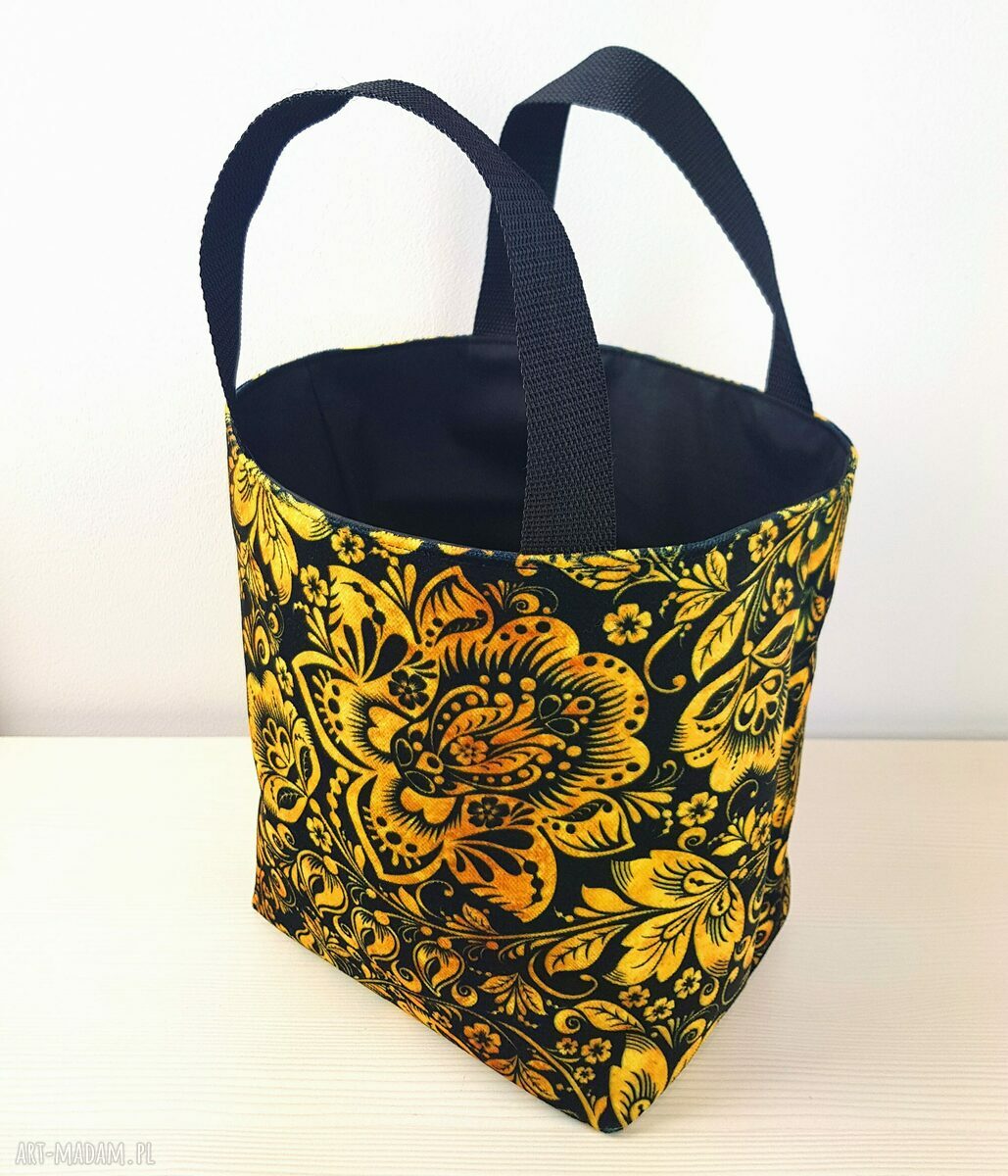 Bogo lunchbag - śniadaniówka w kwiaty na zakupy i do szkoły, camel (wodoodporna, handmade)