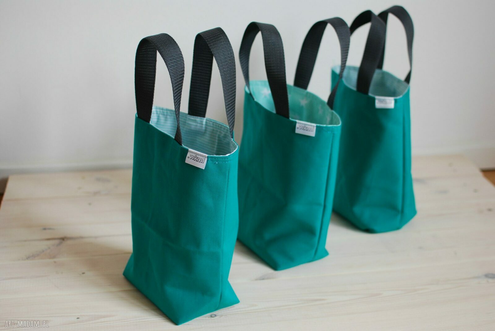 LunchBag by wkml - turkusowa torba na drugie śniadanie w miętowe gwiazdki