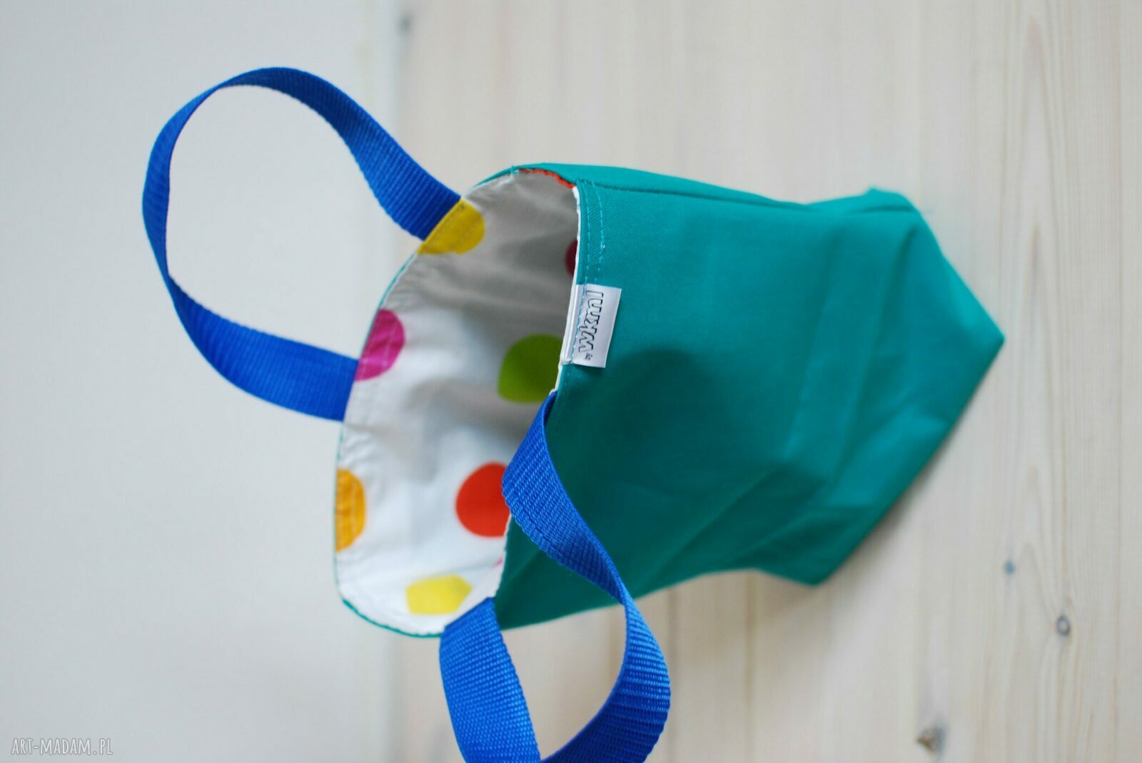LunchBag by WKML - turkusowa torba na drugie śniadanie w kolorowe grochy