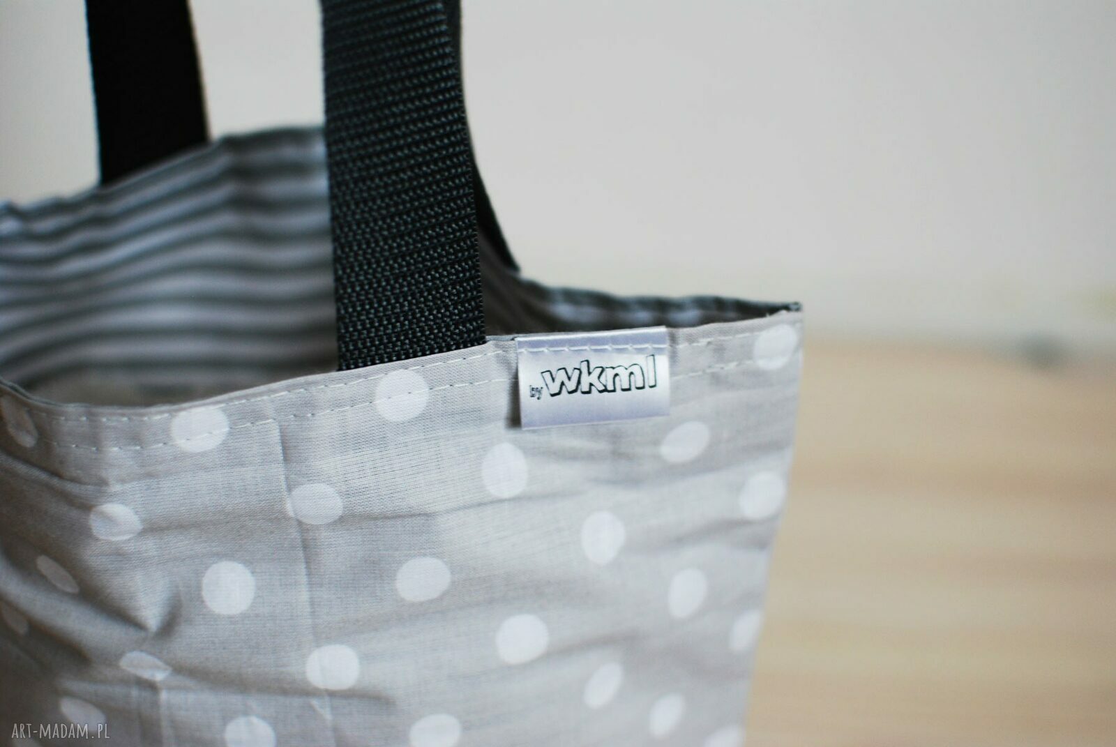 LunchBag Mysi - szara śniadaniówka w kropki handmade