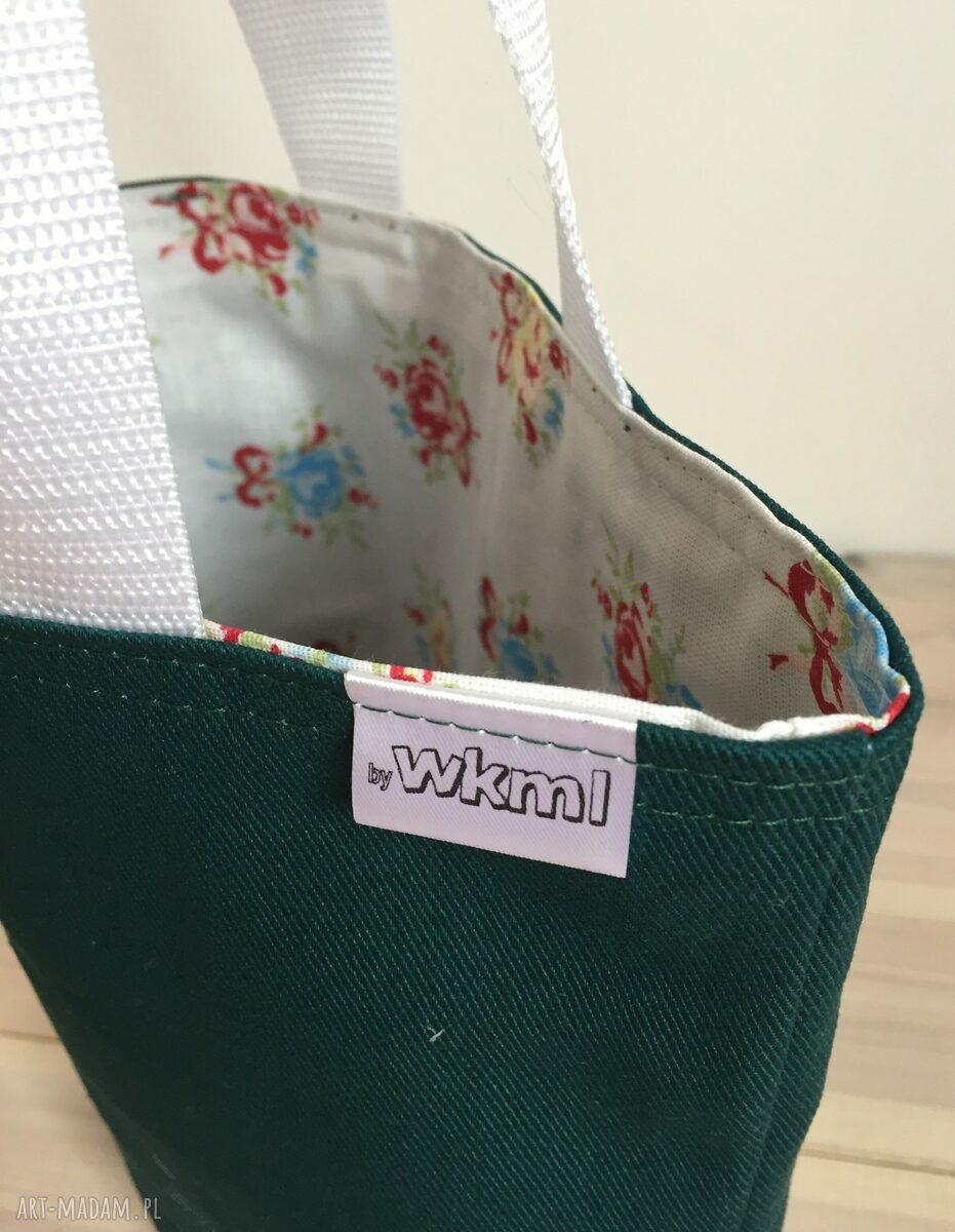 Lunchbag zielone kwiatki - torba do ręki na drugie śniadanie