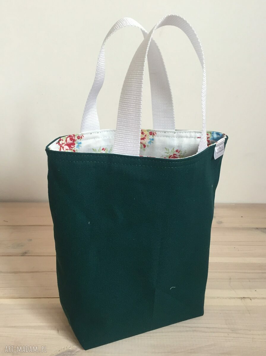 Lunchbag zielone kwiatki - torba do ręki na drugie śniadanie