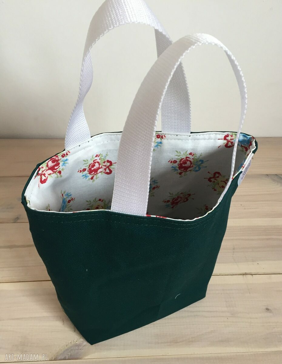 Lunchbag zielone kwiatki - torba do ręki na drugie śniadanie