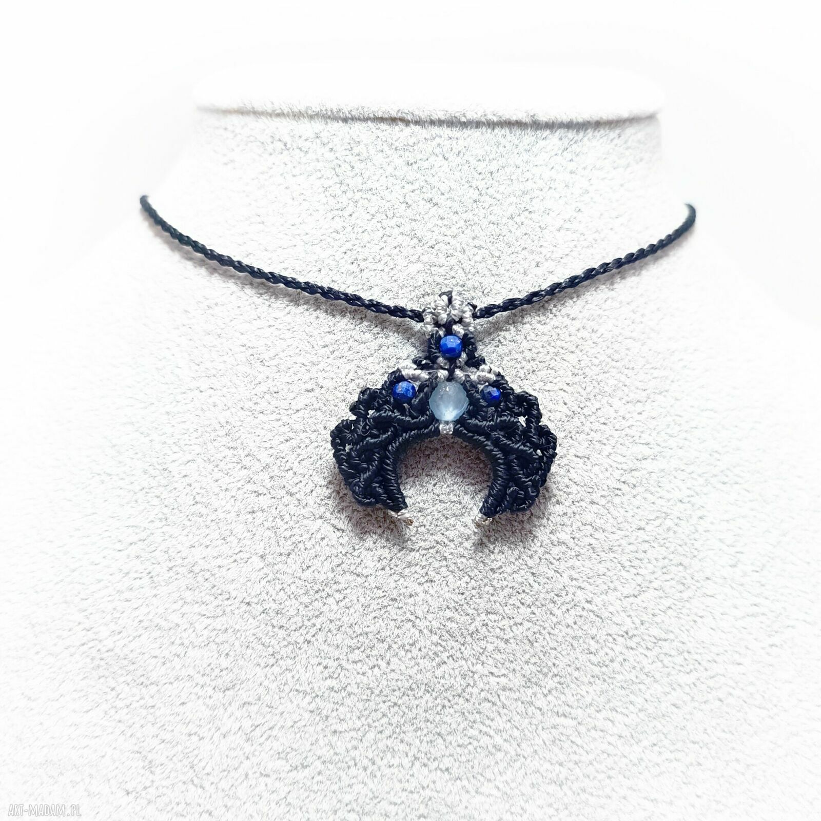 LUNULA jadeit i lapis lazuli w makramie - regulowany naszyjnik pleciony Delfina Dolls