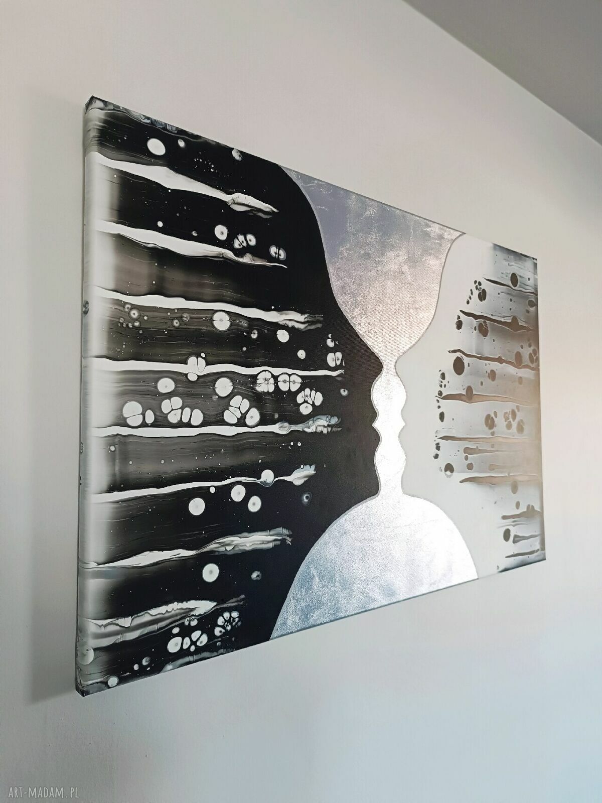 LUSTRO 60x90 - ręcznie malowana abstrakcja czarno-biała