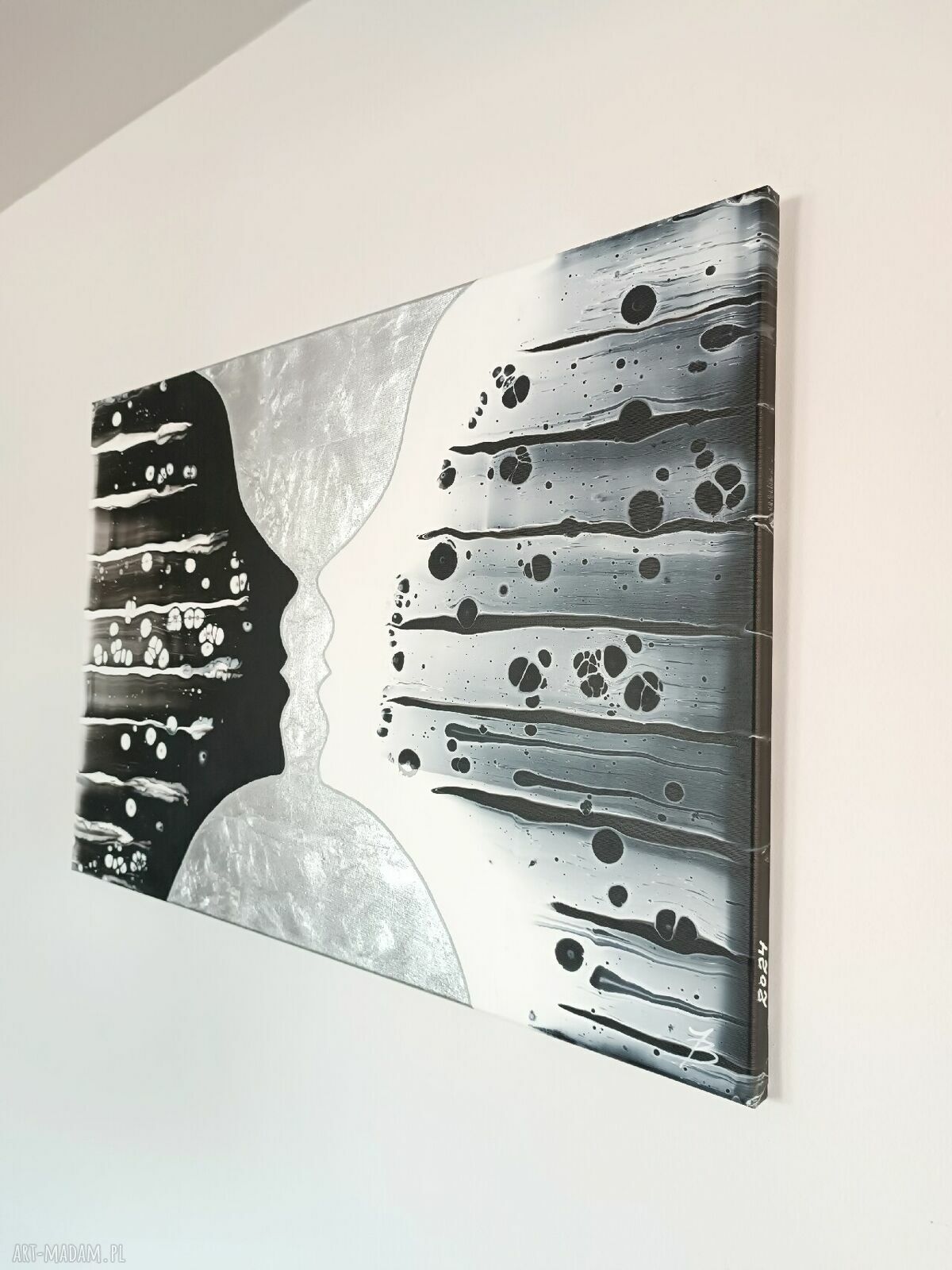 LUSTRO 60x90 - ręcznie malowana abstrakcja czarno-biała