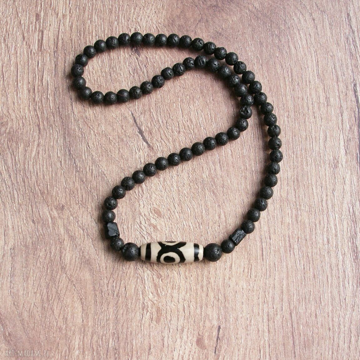 LUX męski naszyjnik - agat tybetański, lawa wulkaniczna i turmalin - amulet ochronny