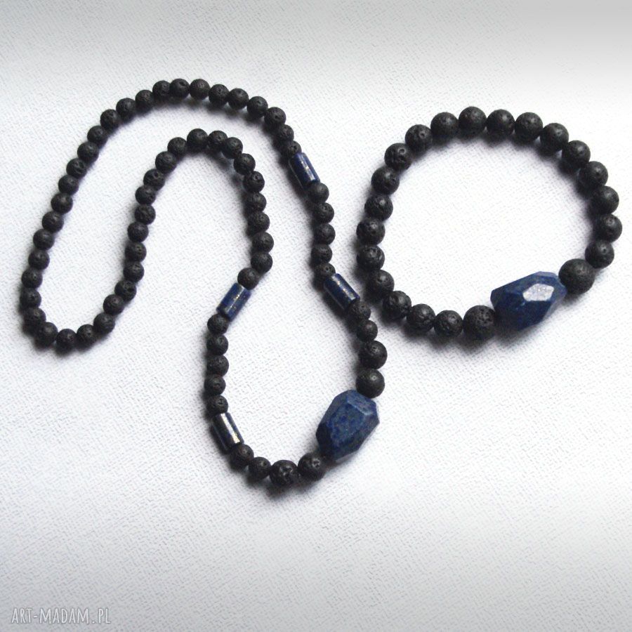 Lux. Męski naszyjnik lapis lazuli i lawa wulkaniczna - ręcznie robiony