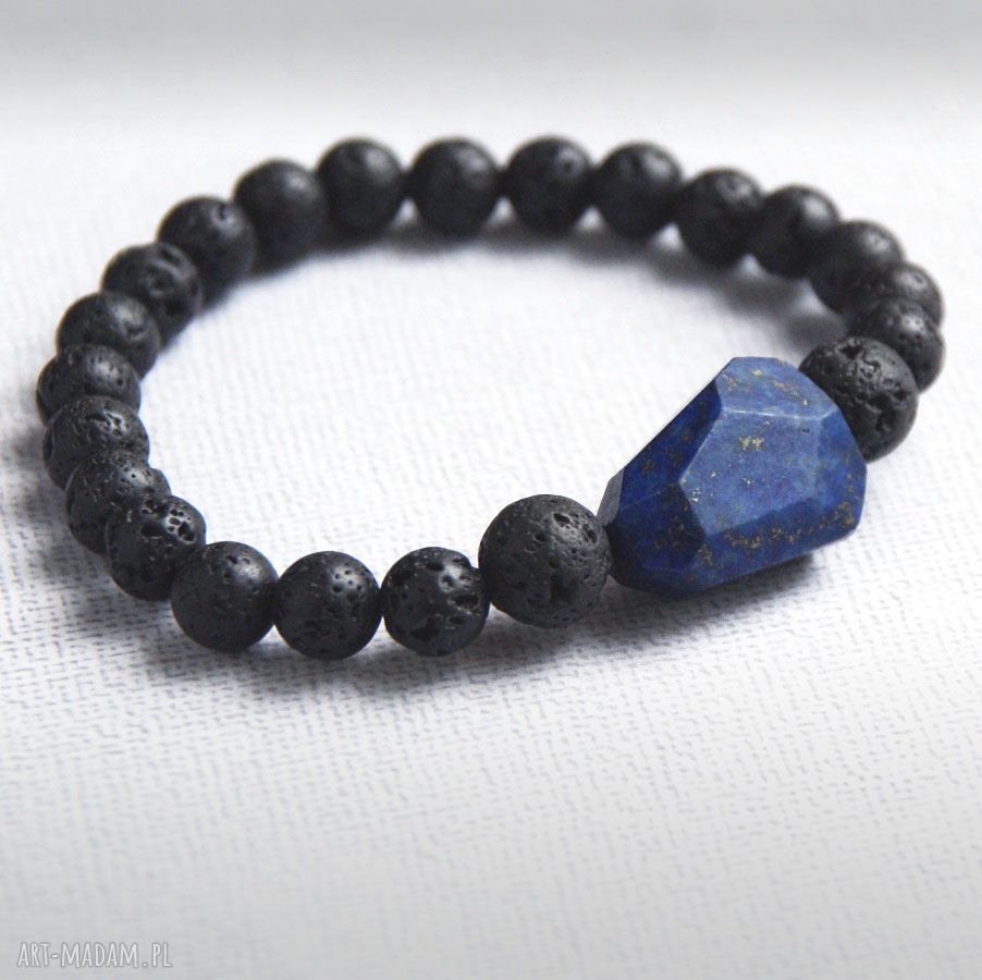 Lux. Męski naszyjnik lapis lazuli i lawa wulkaniczna - ręcznie robiony