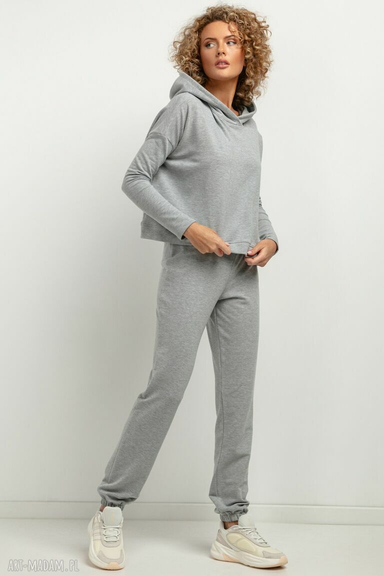 Luźna bluza z kapturem T380, jasnoszara