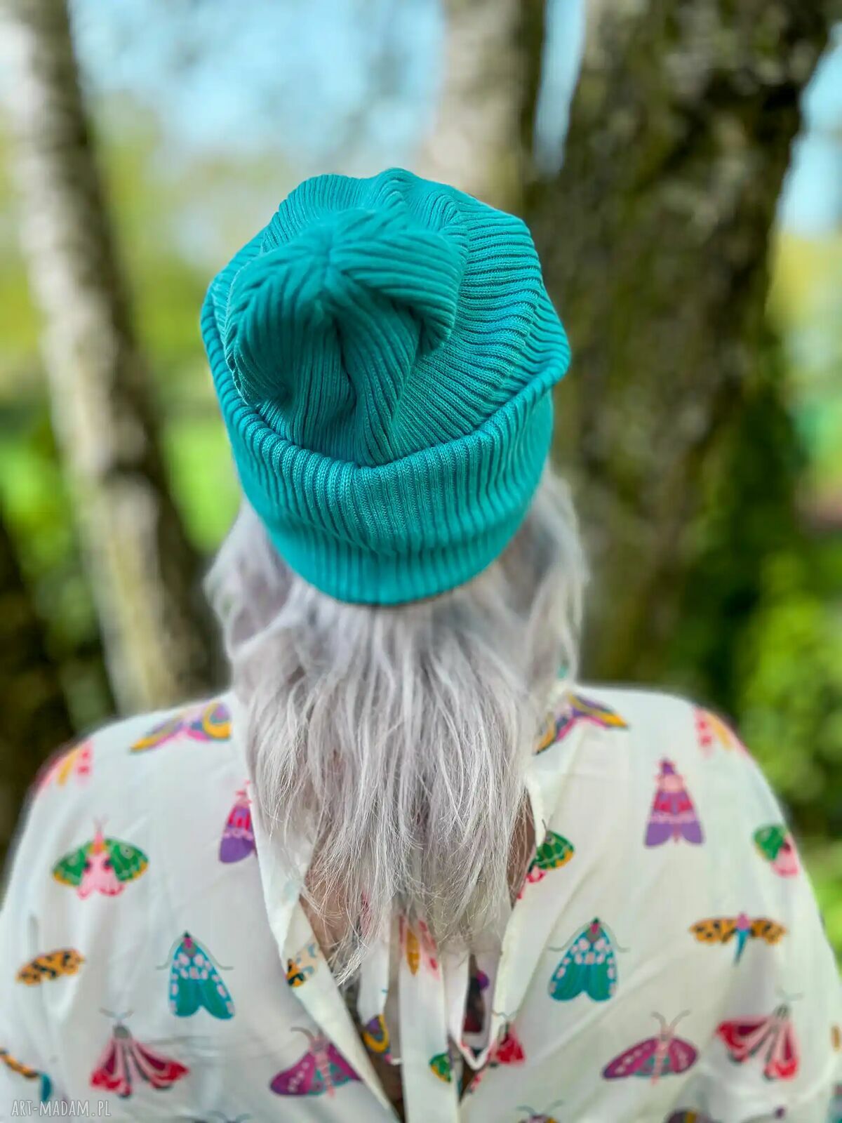 Luźna czapka bawełniana Turkus z logo - smerfetka i beanie