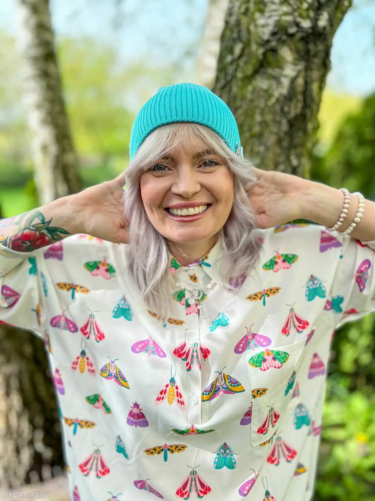 Luźna czapka bawełniana Turkus z logo - smerfetka i beanie