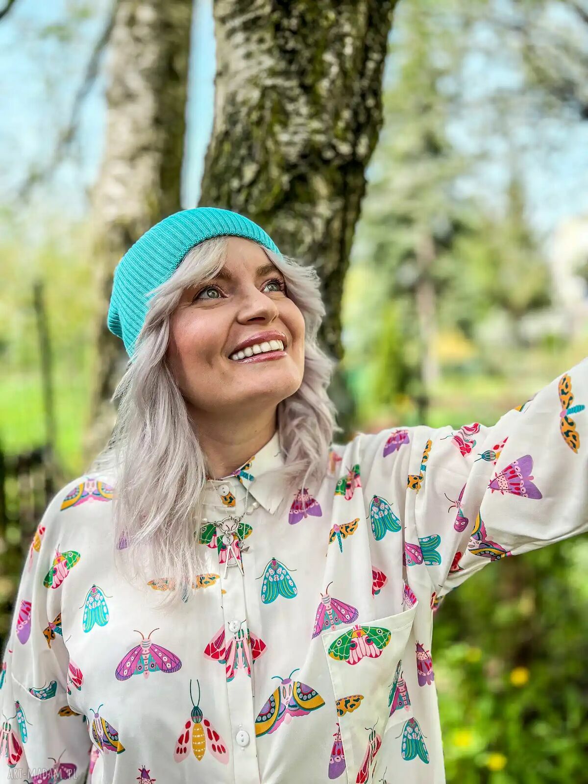 Luźna czapka bawełniana Turkus z logo - smerfetka i beanie