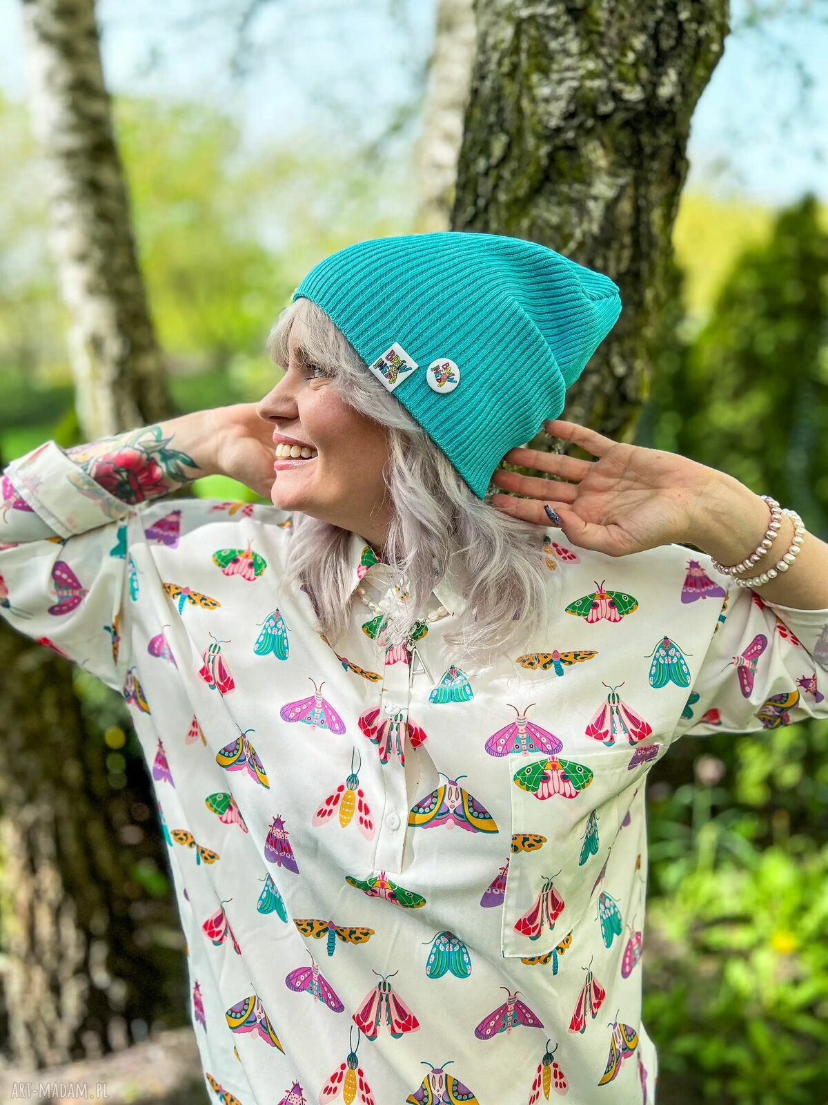 Luźna czapka bawełniana Turkus z logo - smerfetka i beanie