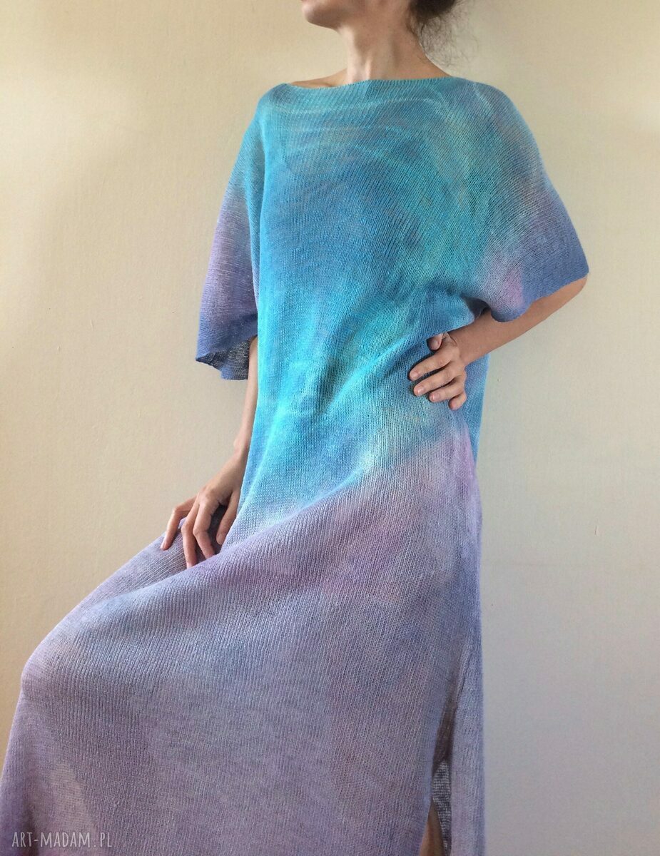 Luźna długa sukienka lniana oversize - 100% lnu (one size)