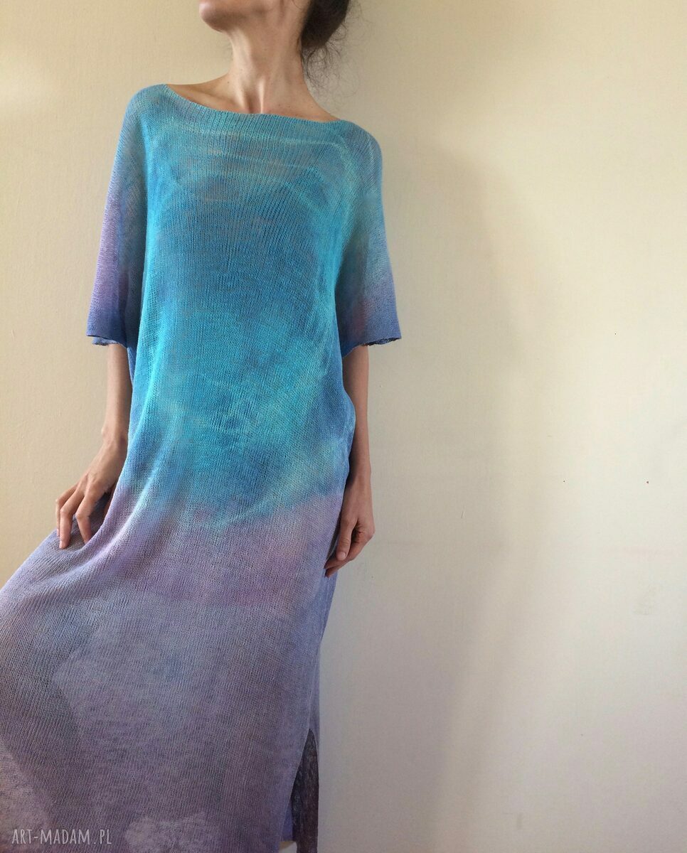 Luźna długa sukienka lniana oversize - 100% lnu (one size)