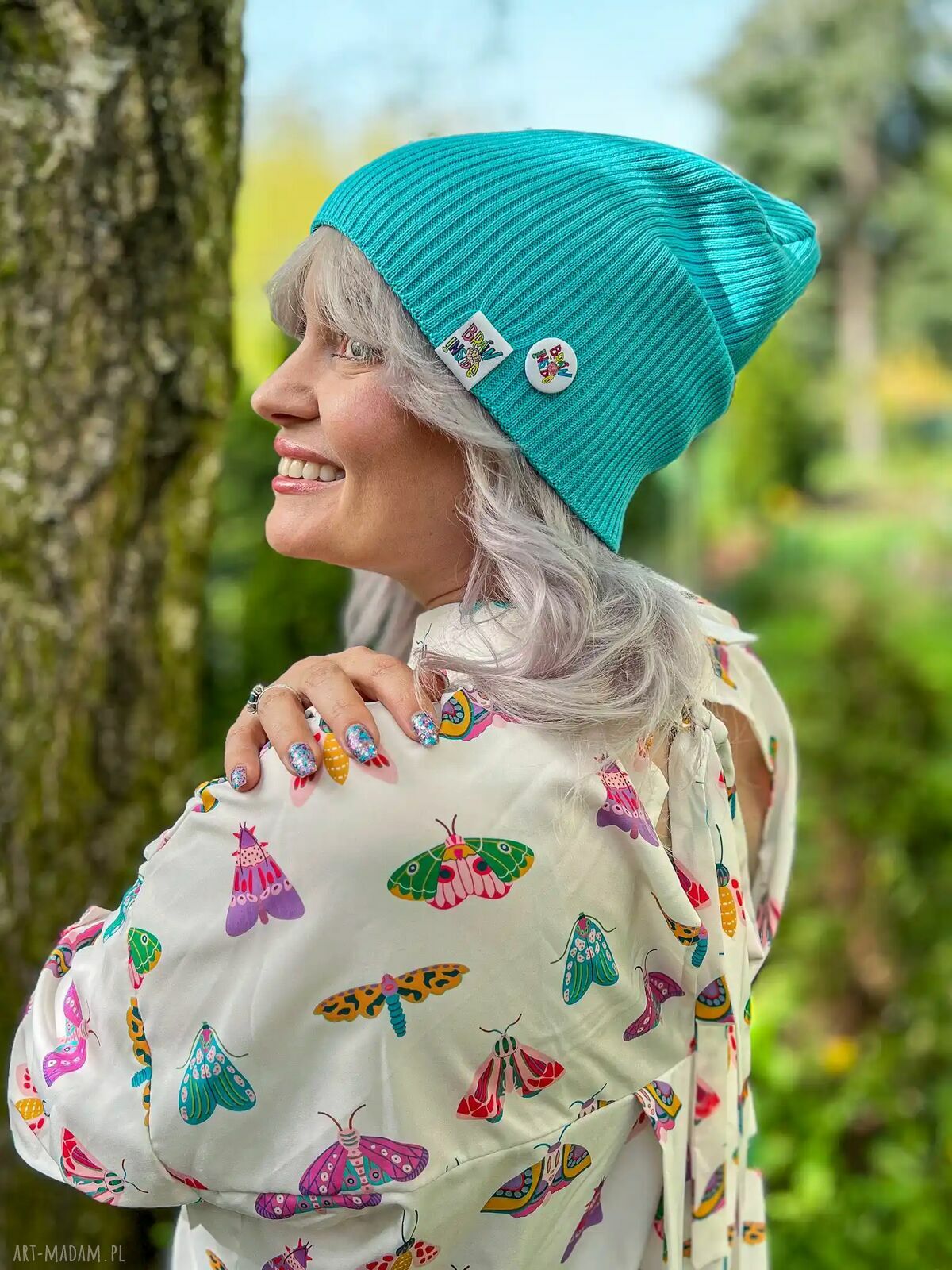 Luźna czapka bawełniana Turkus z logo - smerfetka i beanie