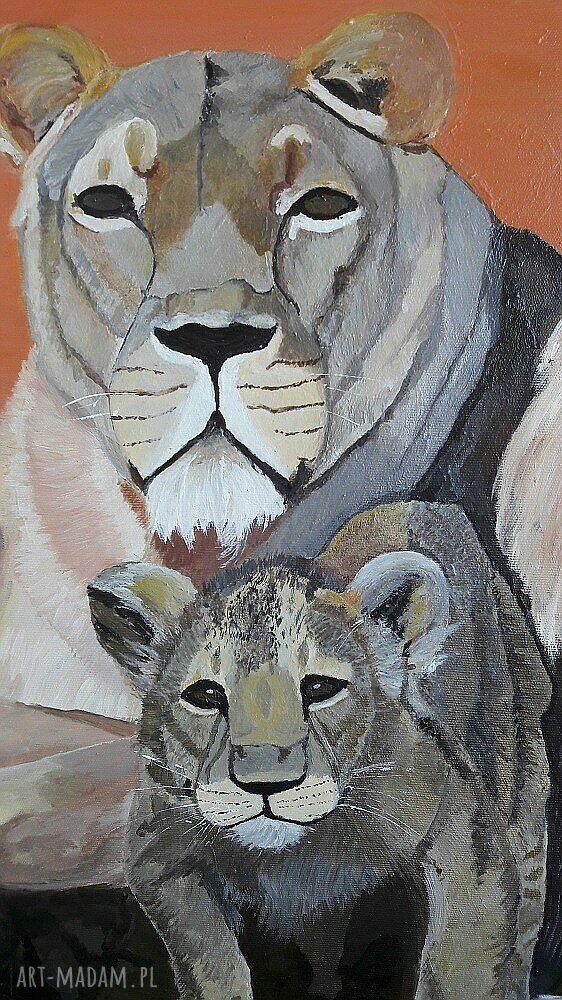 Lwia rodzina - obraz ręcznie malowany z motywem lwów na płótnie 60x80 cm