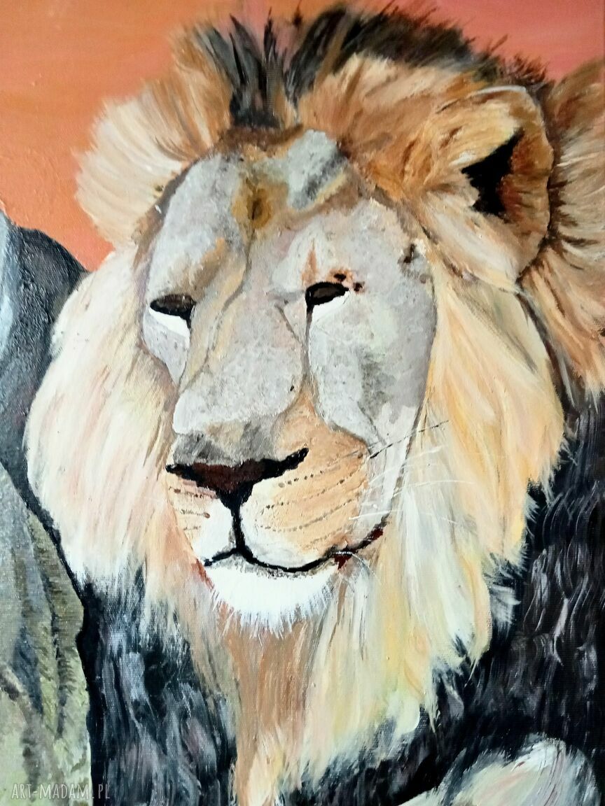 Lwia rodzina - obraz ręcznie malowany z motywem lwów na płótnie 60x80 cm