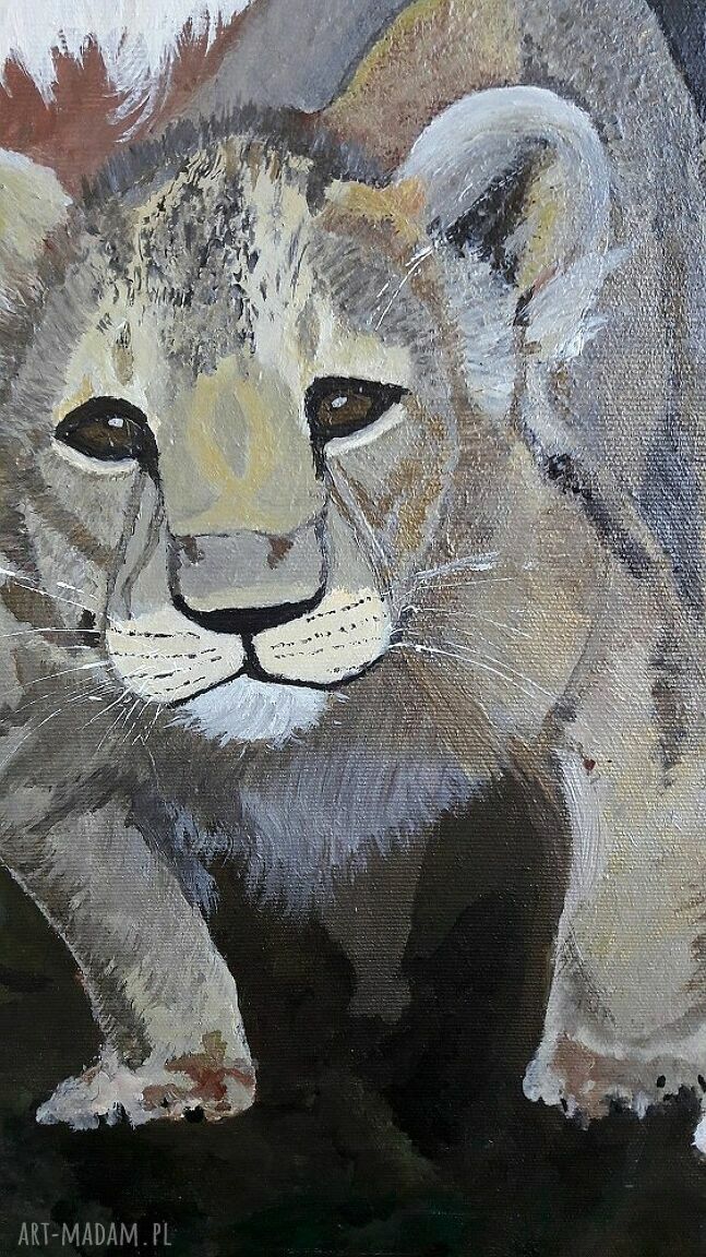 Lwia rodzina - obraz ręcznie malowany z motywem lwów na płótnie 60x80 cm