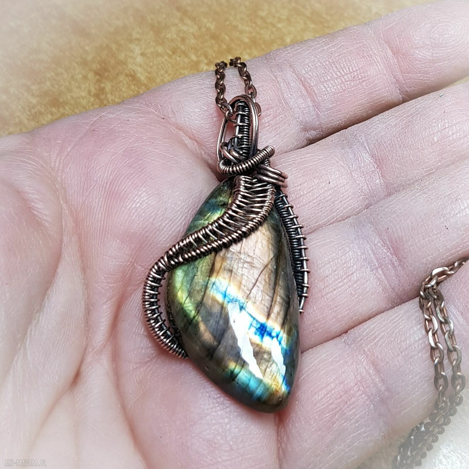 Wisiorek z labradorytem m299 - miedź i wire wrapping