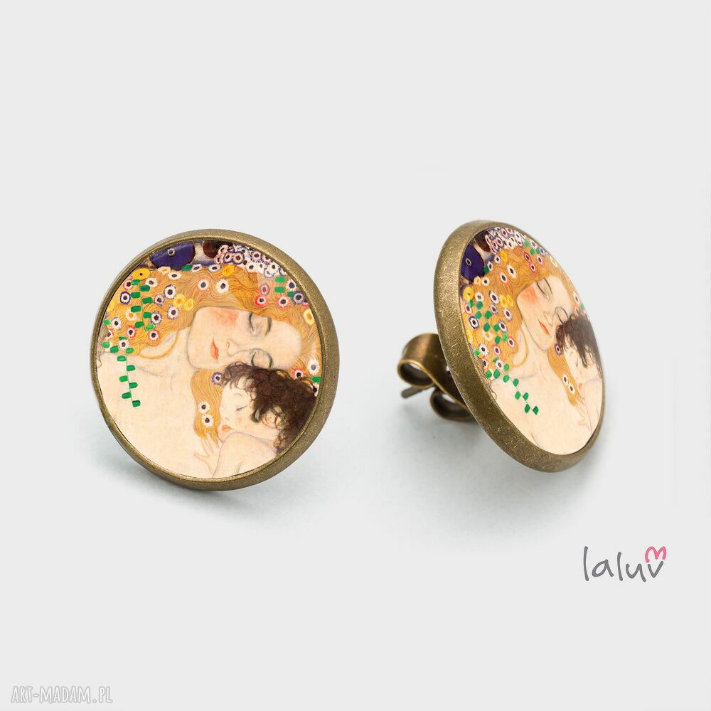 Kolczyki sztyfty Klimt - Matka z dzieckiem handmade