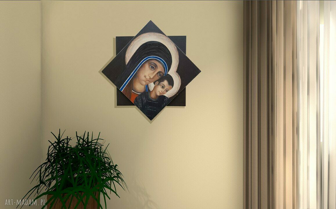 Madonna z dzieciątkiem - obraz olejny na desce 42 x 42 cm