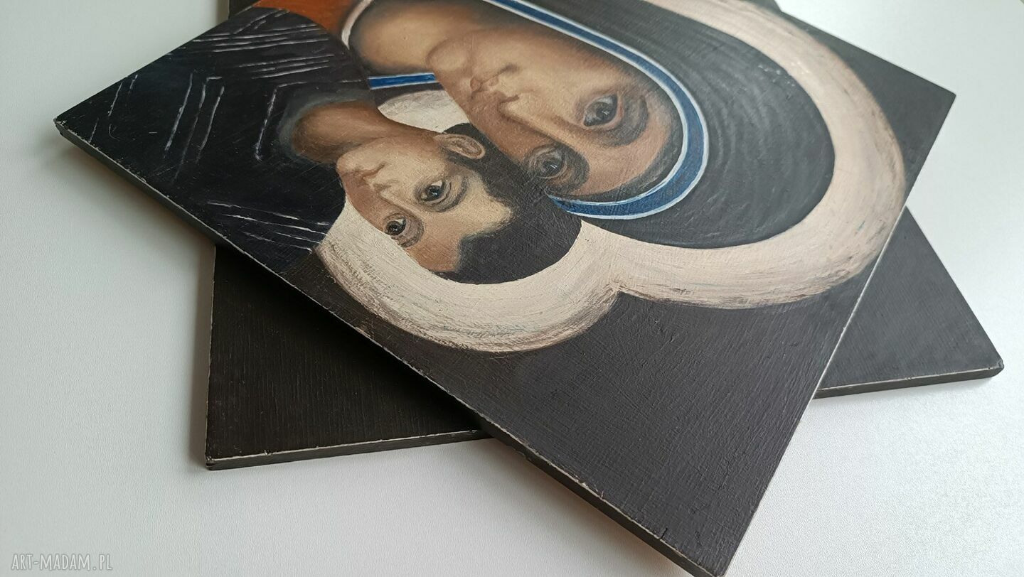Madonna z dzieciątkiem - obraz olejny na desce 42 x 42 cm