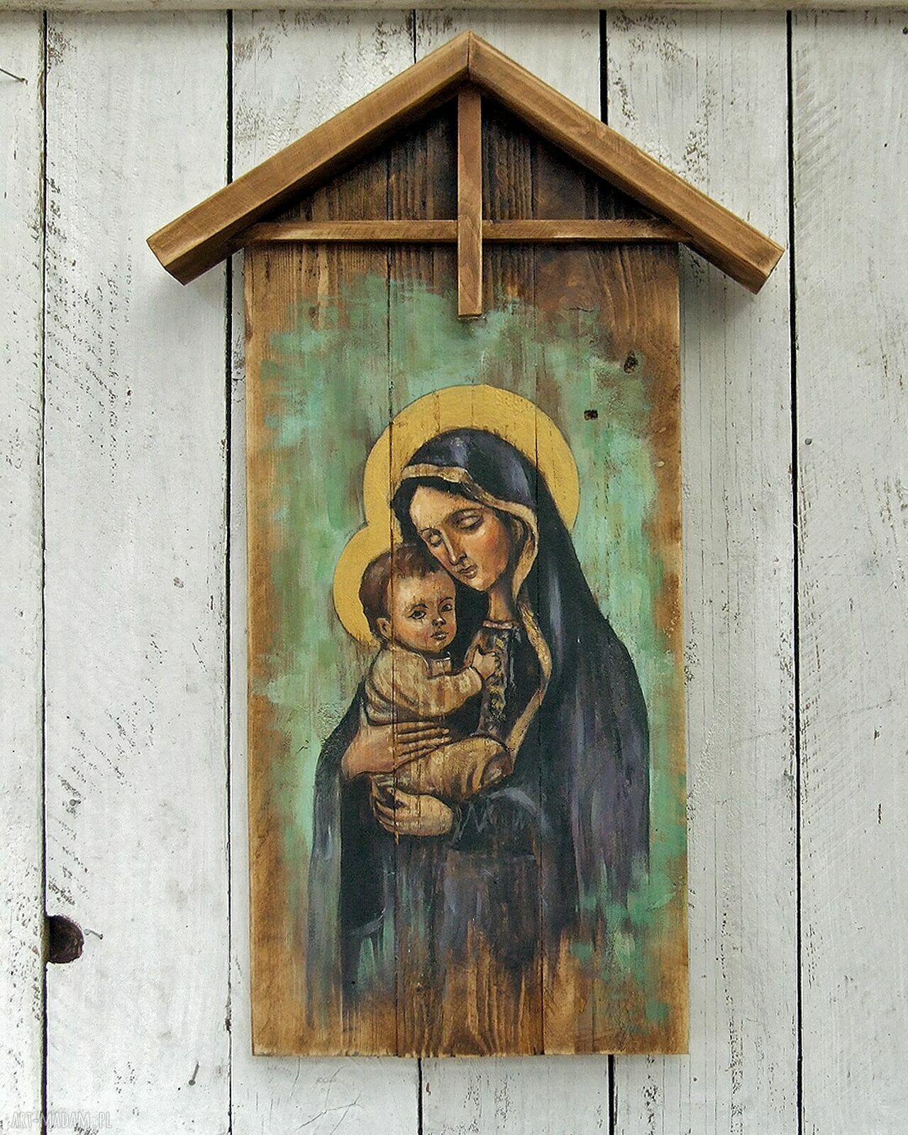 Obraz Madonna z Dzieciątkiem - ręcznie malowany na starych deskach