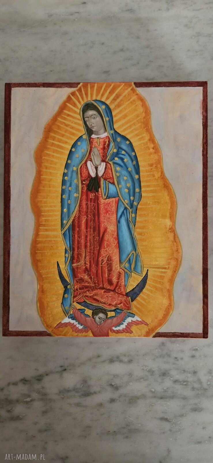 Madonna z Guadalupe - ikona obraz ręcznie pisana w temperze jajowej 20x25