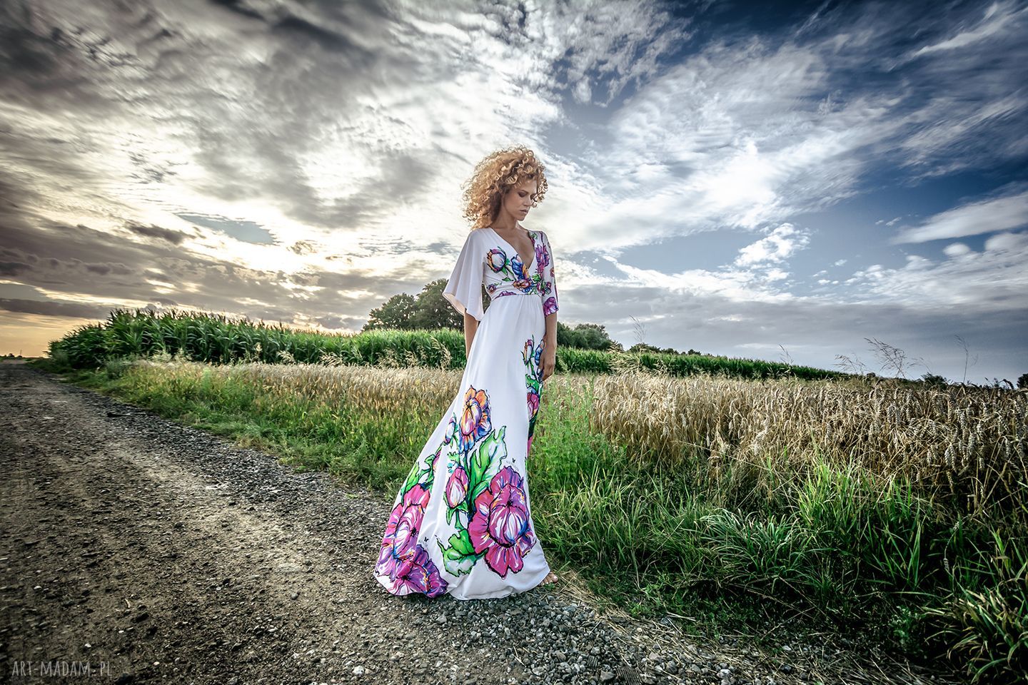 Magdalena Maxi Flower - sukienka boho maxi z dekoltem V