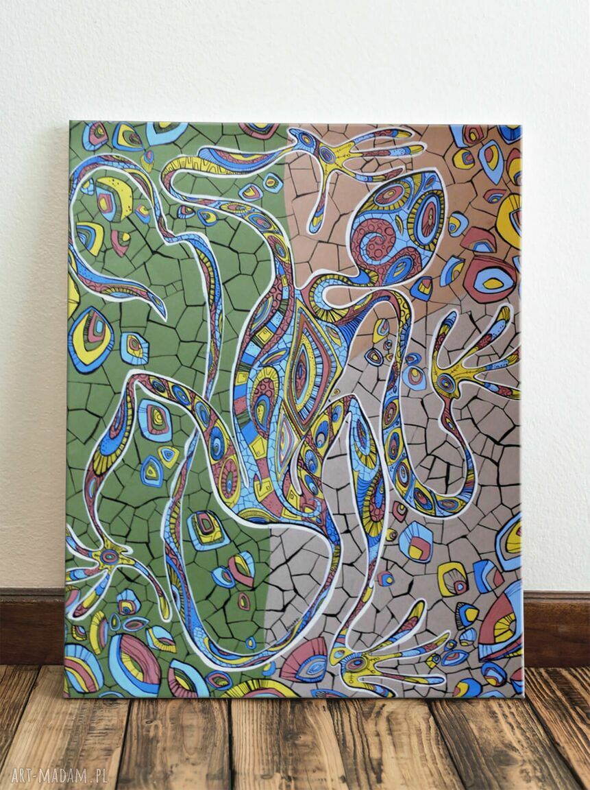 Magia ruchu. Obraz giclee z kolorową jaszczurką Marina Czajkowska