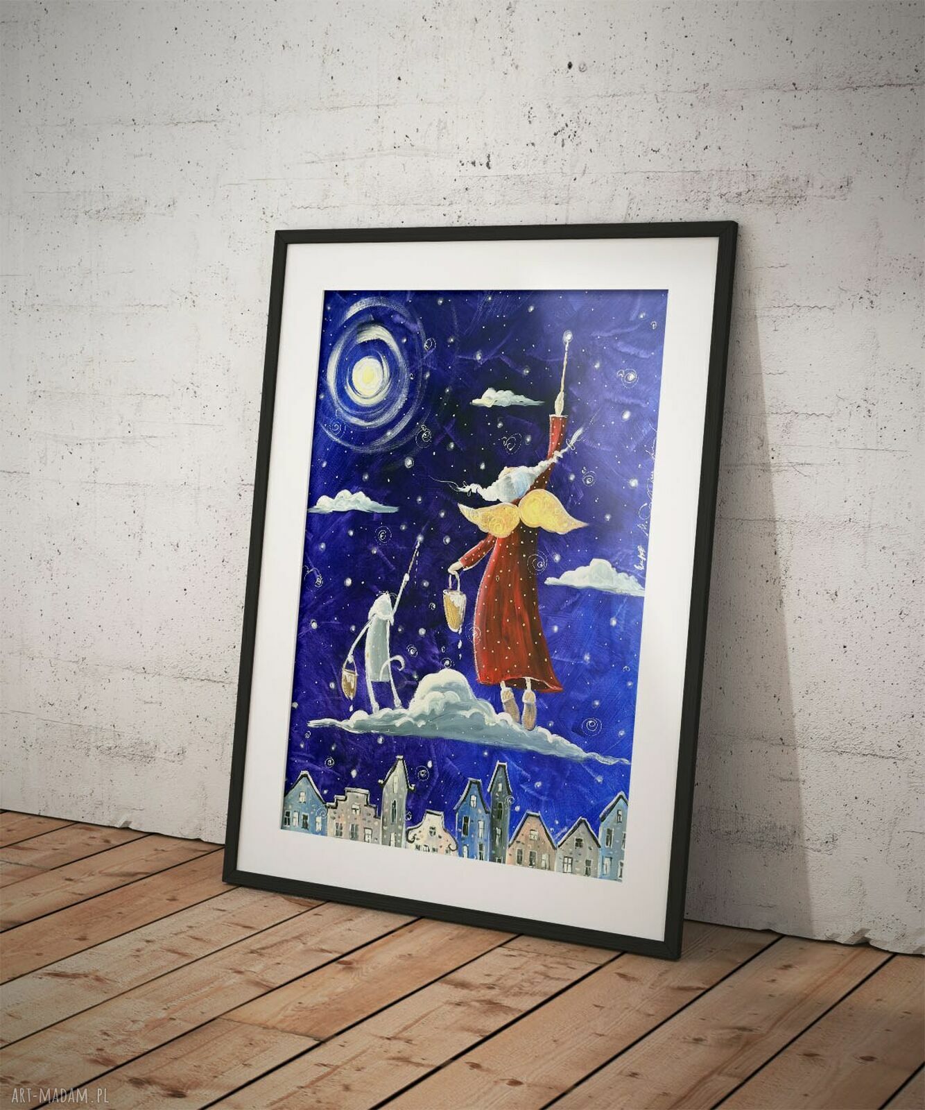 Magiczne gwiazdki marzeń - plakat z kotem-aniołem