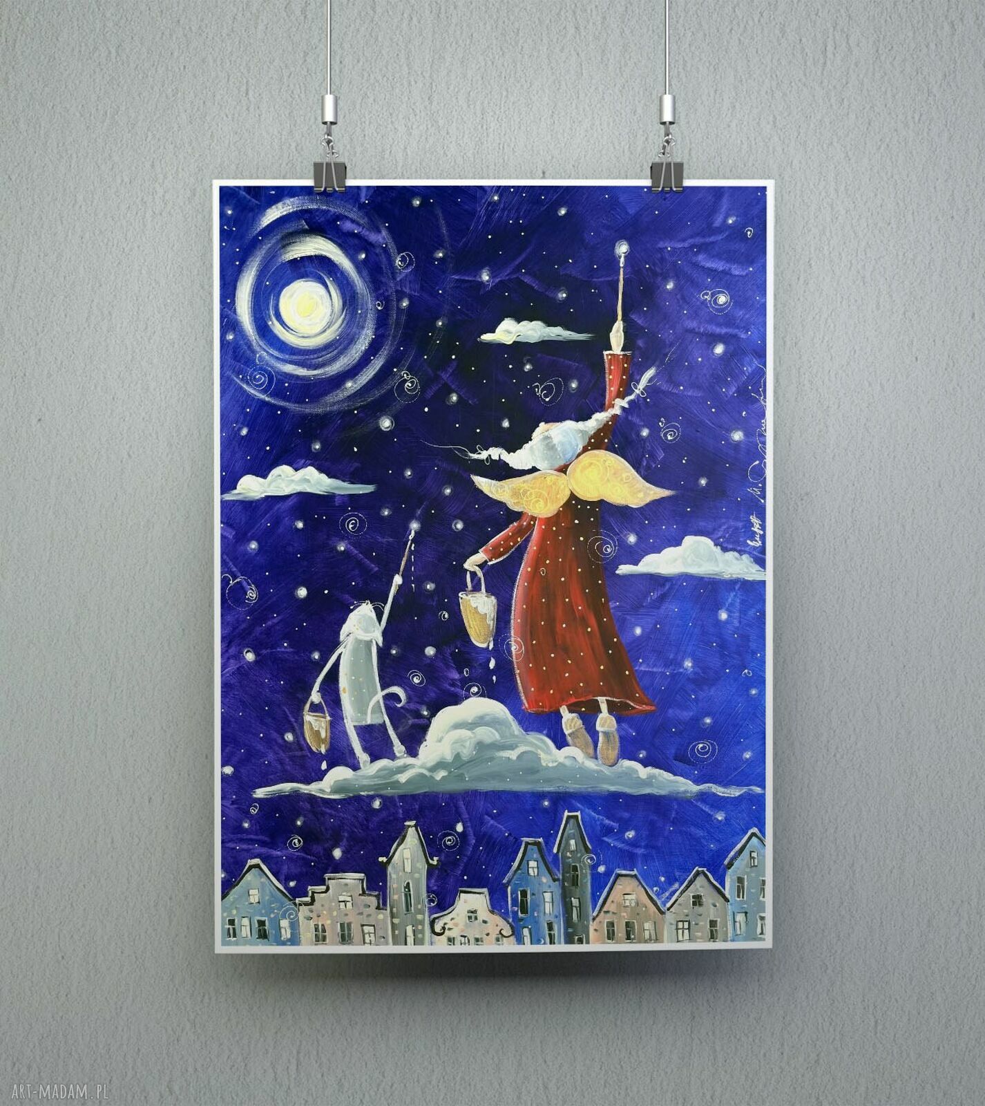 Magiczne gwiazdki marzeń - plakat z kotem-aniołem
