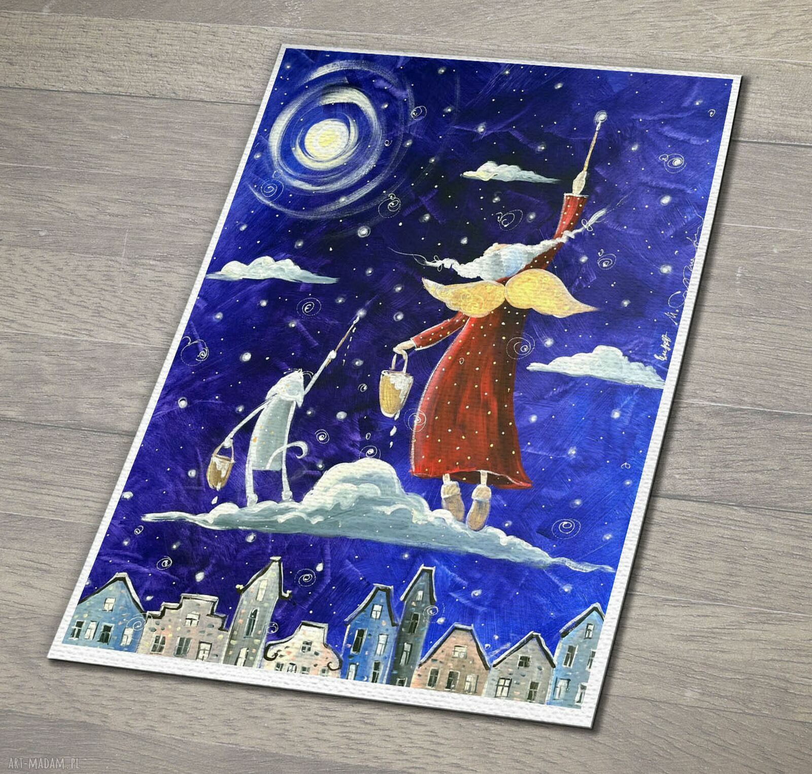 Magiczne gwiazdki marzeń - plakat z kotem-aniołem