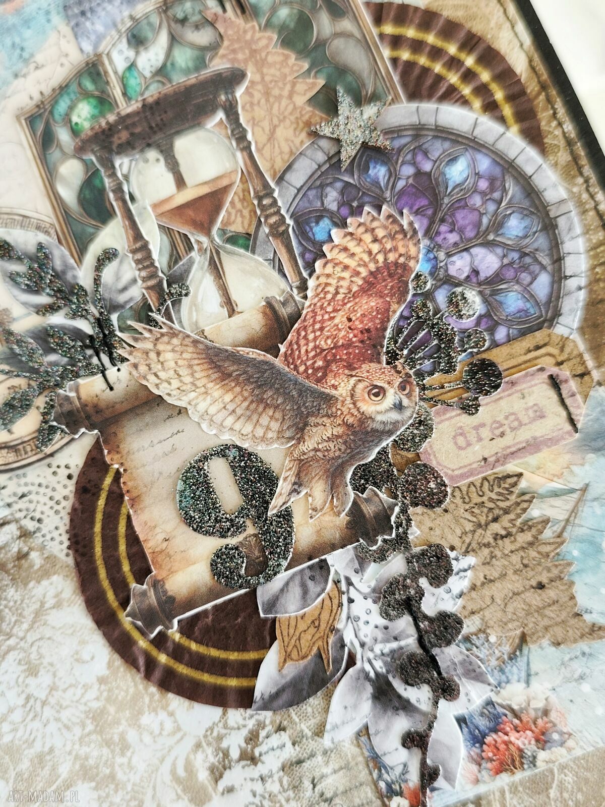 Magiczny junk journal A5 - ręcznie robiony notes fantasy z kotem i księżycem
